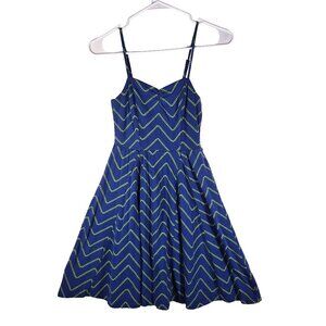 MOSSIMO Women's Size XS Spaghetti Strap Blue Chevron Fit and Flare Skater Dress